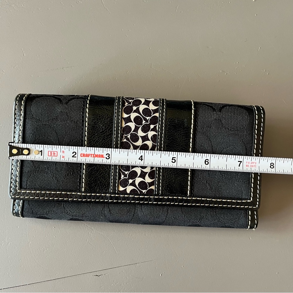 Vintage Coach Signature C Canvas Leather Long Trifold Wallet Black Logo Y2K Vtg - Picture 15 of 16